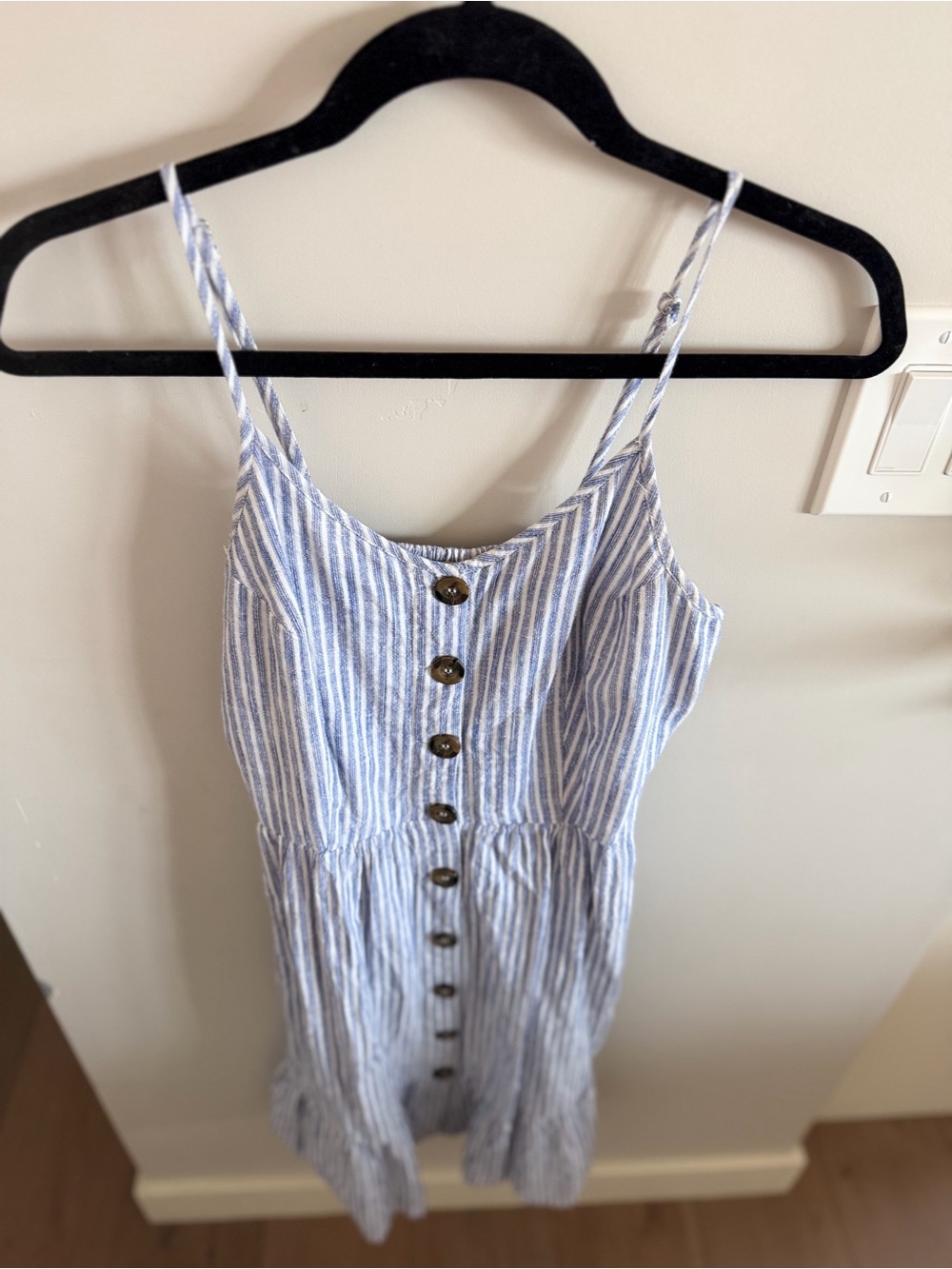 Japna Blue and White Striped Midi Dress with Buttons - Picture 3 of 15